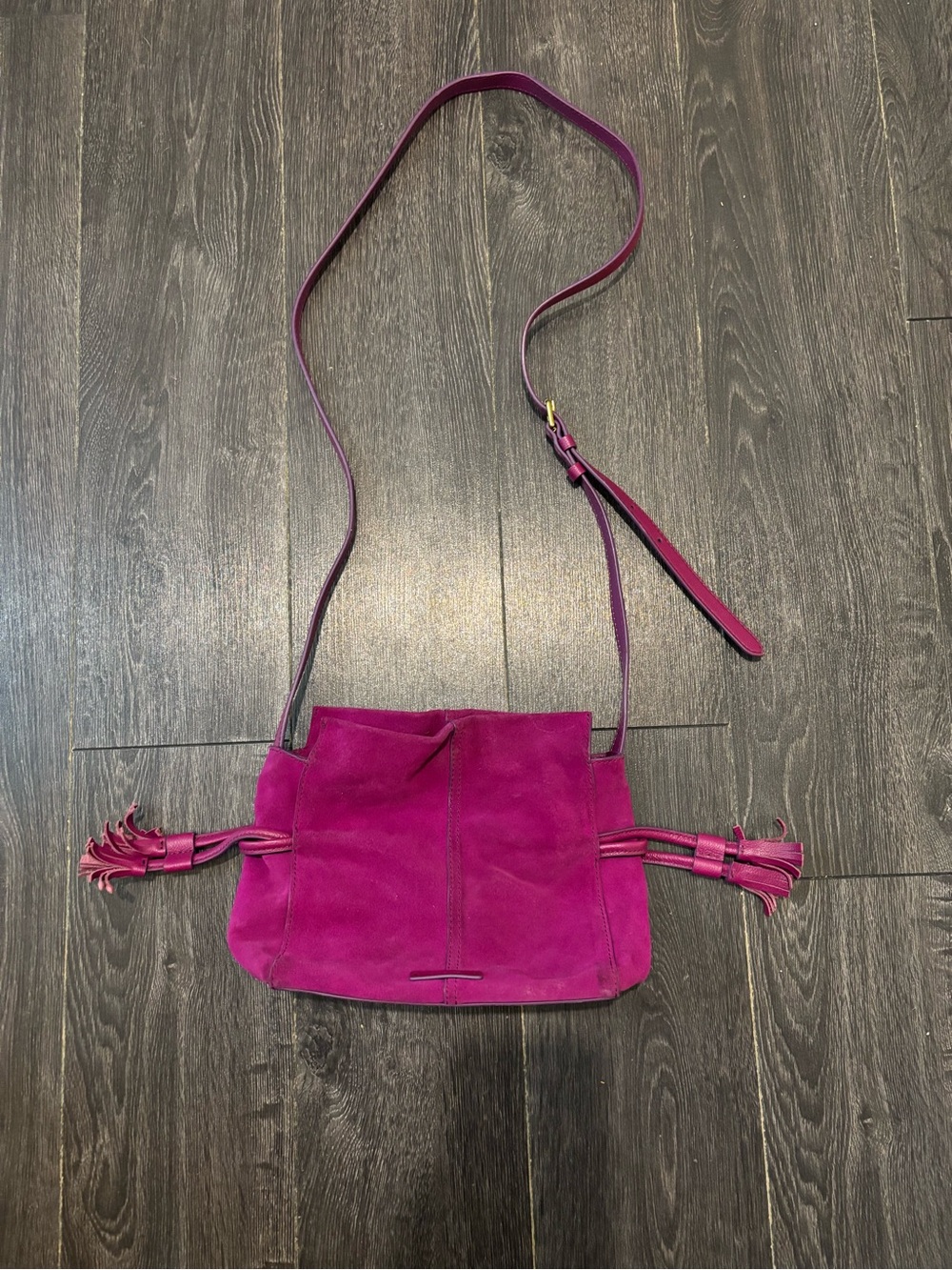 Fossil Fuchsia Suede Crossbody Bucket Bag